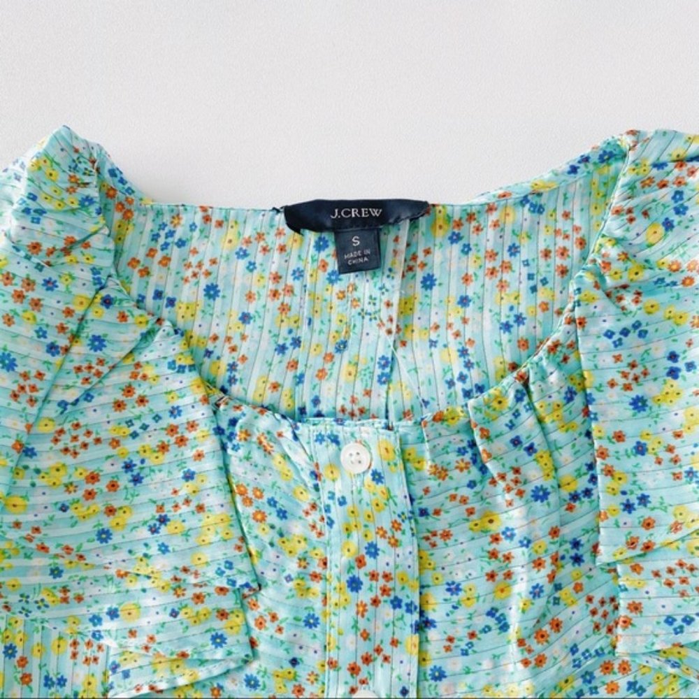 J. Crew | Ruffle Top In Field Day Print Aqua Small Ditsy Floral Mint New Viscose - Picture 11 of 15